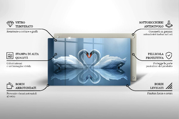 Steklena podloga za rezanje Dva labodja srca