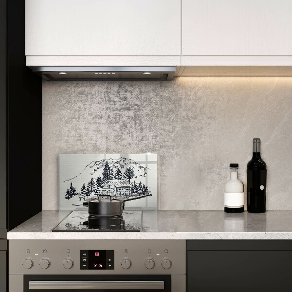 Steklena podloga za rezanje Risba koče v gorah