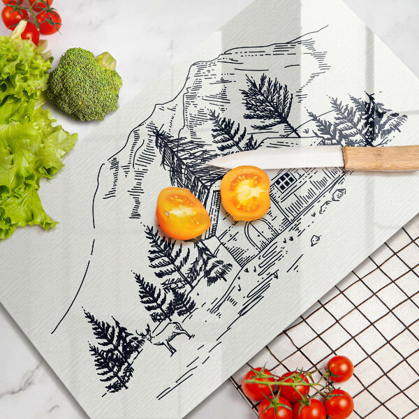 Steklena podloga za rezanje Risba koče v gorah