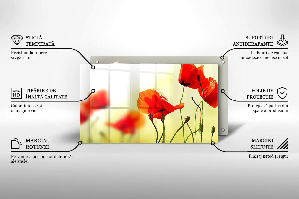 Steklena podloga za rezanje Cvetovi rdečega maka