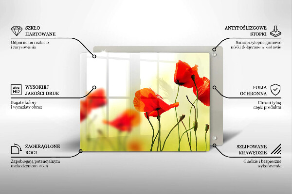 Steklena podloga za rezanje Cvetovi rdečega maka