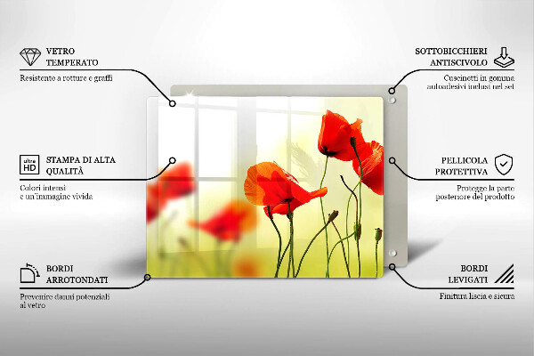 Steklena podloga za rezanje Cvetovi rdečega maka