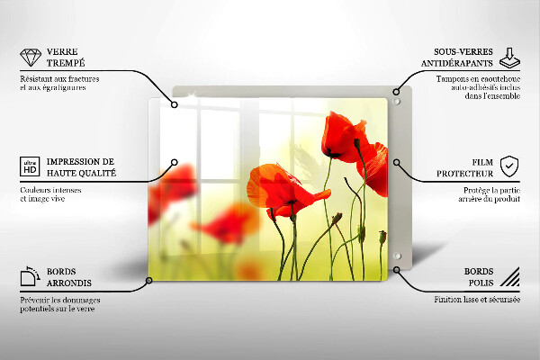 Steklena podloga za rezanje Cvetovi rdečega maka