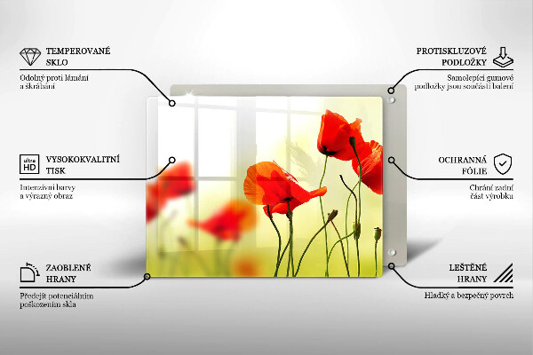 Steklena podloga za rezanje Cvetovi rdečega maka