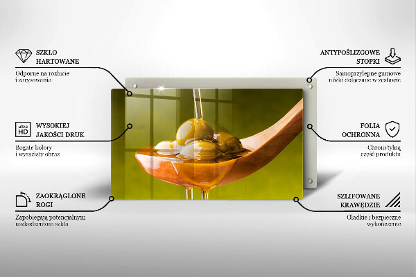 Steklena podloga za rezanje Oljčno olje in olive