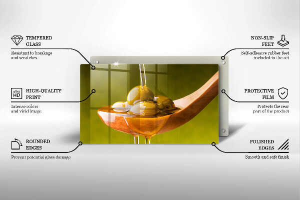 Steklena podloga za rezanje Oljčno olje in olive