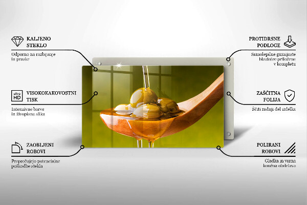 Steklena podloga za rezanje Oljčno olje in olive