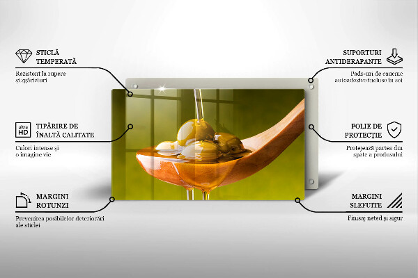 Steklena podloga za rezanje Oljčno olje in olive