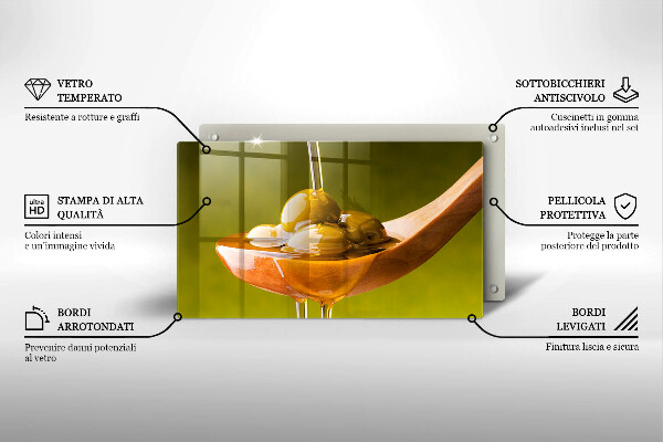 Steklena podloga za rezanje Oljčno olje in olive