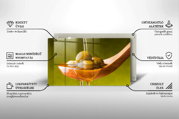 Steklena podloga za rezanje Oljčno olje in olive