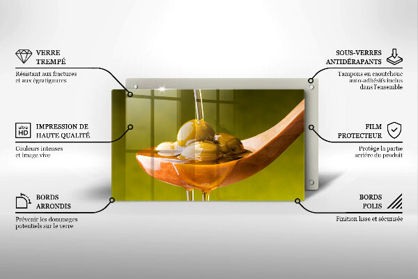 Steklena podloga za rezanje Oljčno olje in olive