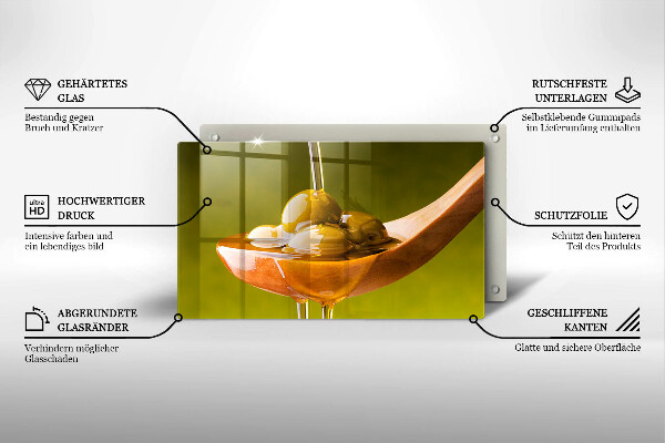 Steklena podloga za rezanje Oljčno olje in olive