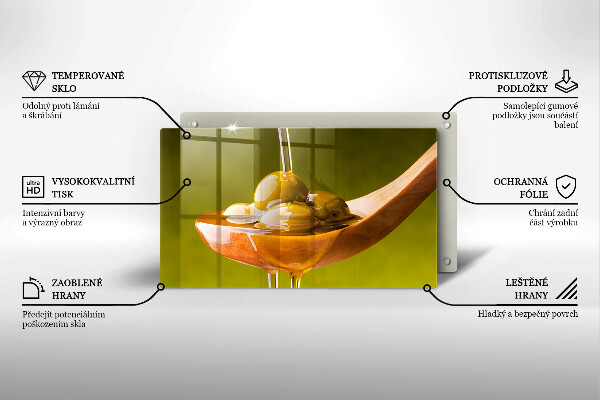 Steklena podloga za rezanje Oljčno olje in olive