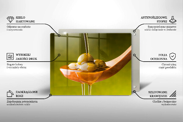 Steklena podloga za rezanje Oljčno olje in olive