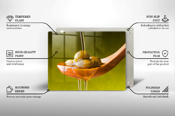 Steklena podloga za rezanje Oljčno olje in olive