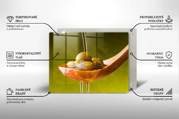 Steklena podloga za rezanje Oljčno olje in olive