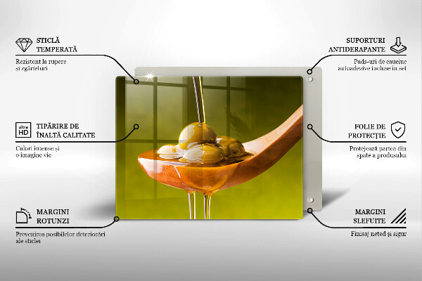 Steklena podloga za rezanje Oljčno olje in olive