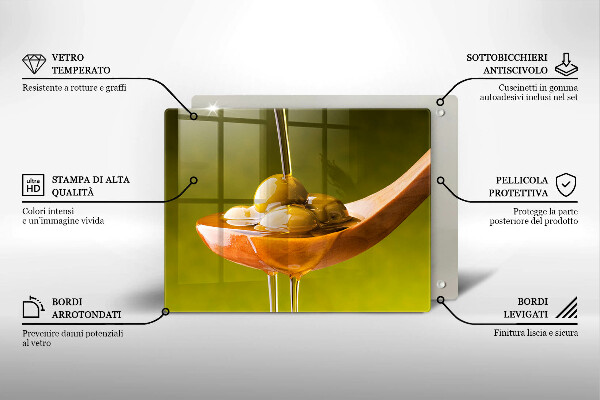 Steklena podloga za rezanje Oljčno olje in olive