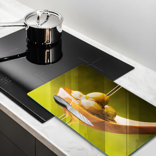 Steklena podloga za rezanje Oljčno olje in olive