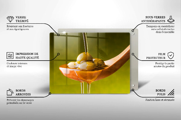 Steklena podloga za rezanje Oljčno olje in olive