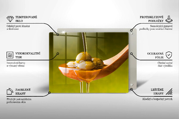 Steklena podloga za rezanje Oljčno olje in olive