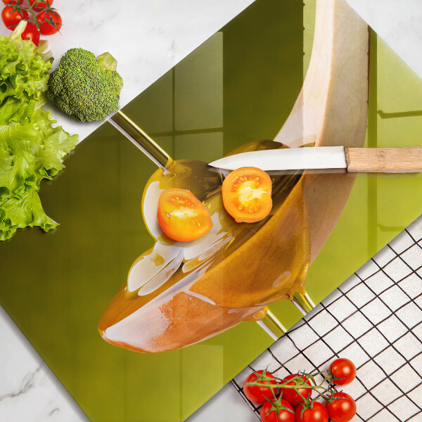 Steklena podloga za rezanje Oljčno olje in olive