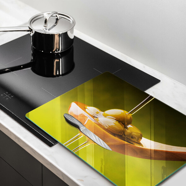 Steklena podloga za rezanje Oljčno olje in olive