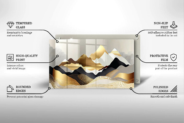 Steklena podloga za rezanje Abstraktne zlate gore