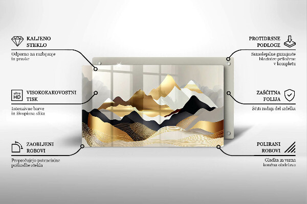 Steklena podloga za rezanje Abstraktne zlate gore