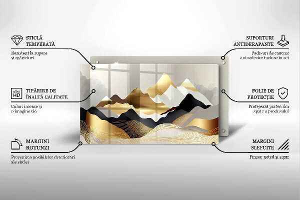 Steklena podloga za rezanje Abstraktne zlate gore