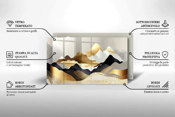 Steklena podloga za rezanje Abstraktne zlate gore
