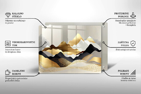 Steklena podloga za rezanje Abstraktne zlate gore