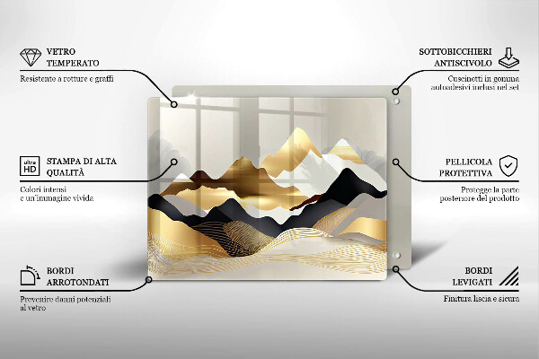 Steklena podloga za rezanje Abstraktne zlate gore