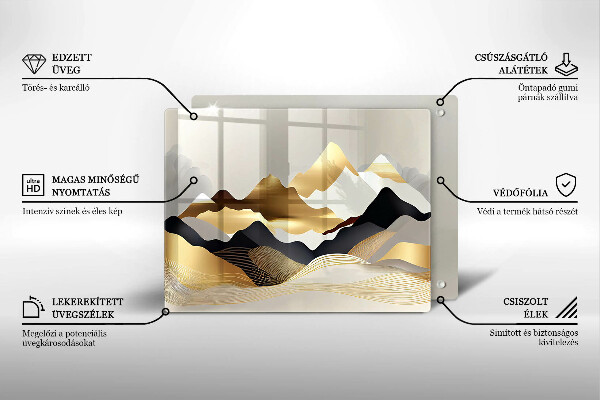 Steklena podloga za rezanje Abstraktne zlate gore