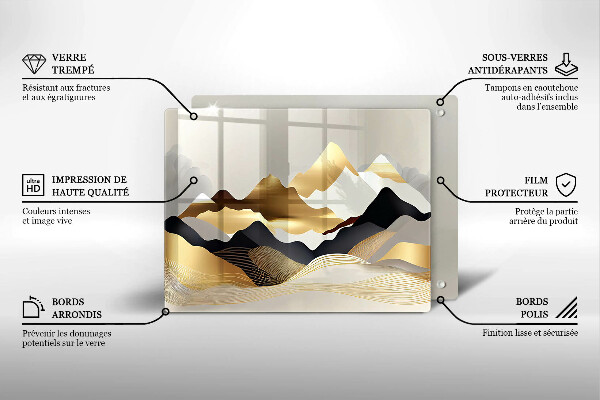 Steklena podloga za rezanje Abstraktne zlate gore