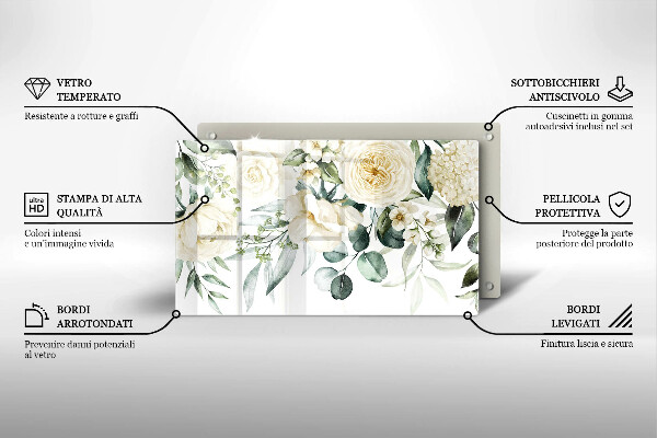 Steklena podloga za rezanje Akvarelne rože