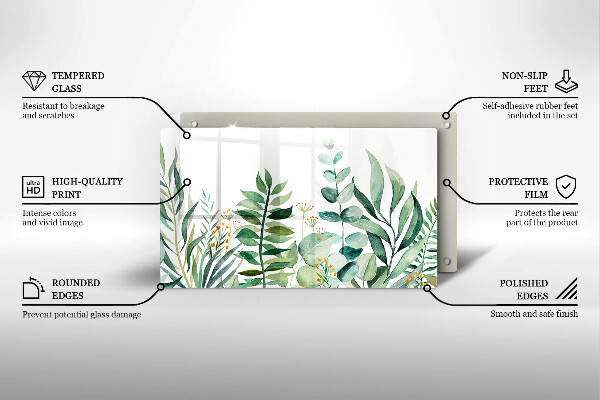 Steklena podloga za rezanje Ilustracija rastlinskih listov