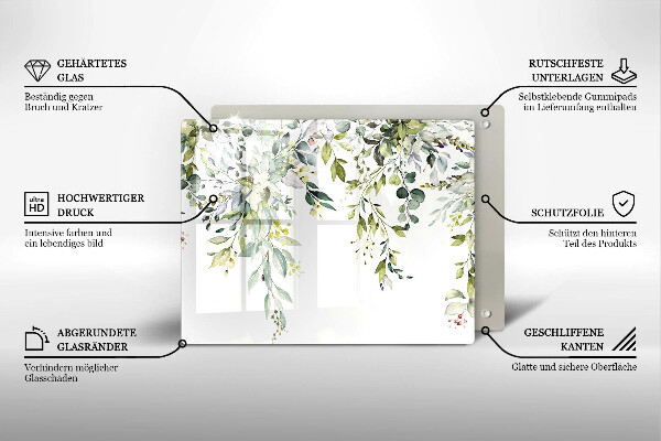 Steklena podloga za rezanje Okrasni listi in cvetovi