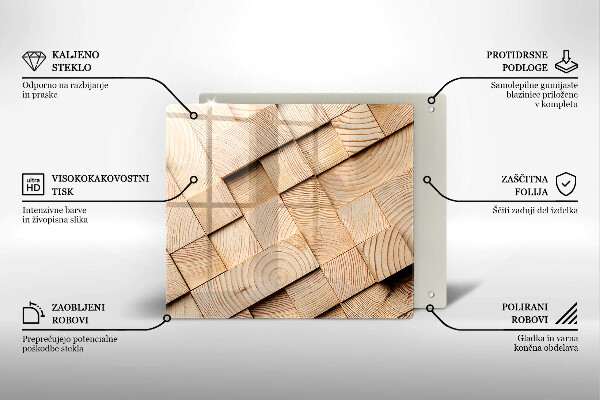 Steklena podloga za rezanje Leseni kvadrati