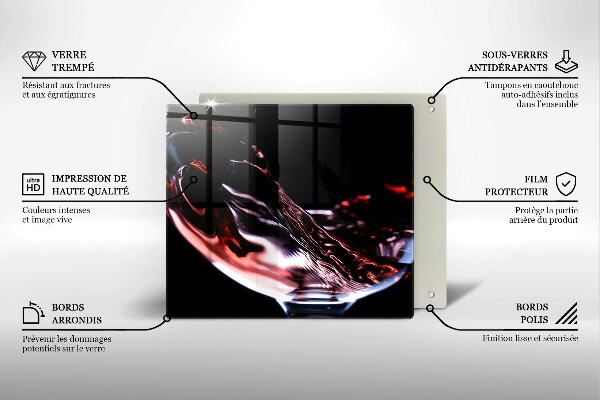 Steklena podloga za rezanje Kozarec rdečega vina
