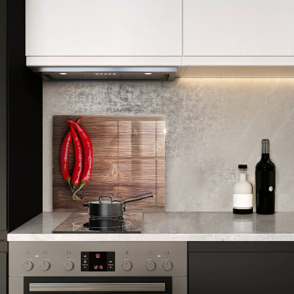 Steklena podloga za rezanje Čili paprike na lesu