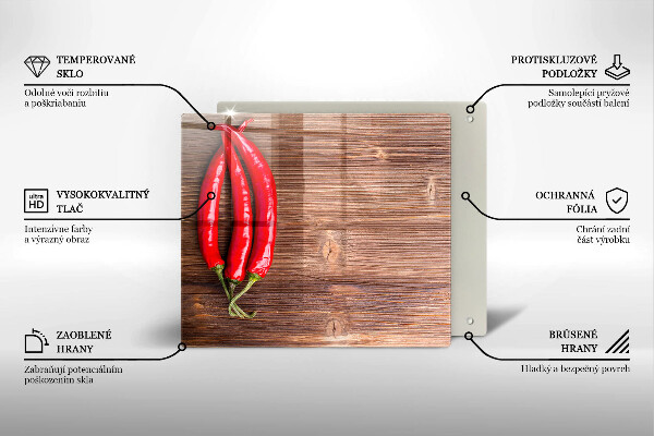Steklena podloga za rezanje Čili paprike na lesu