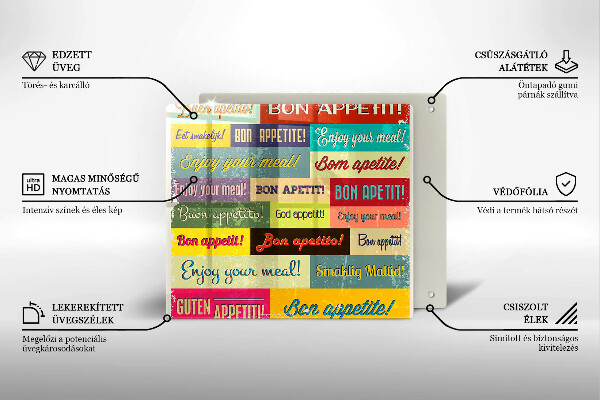 Steklena podloga za rezanje Podnapisi Bon appetit jeziki