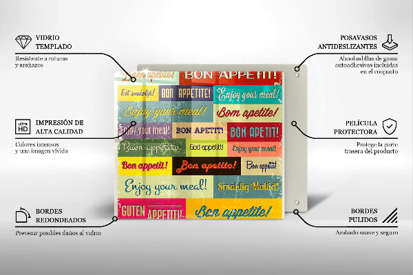 Steklena podloga za rezanje Podnapisi Bon appetit jeziki