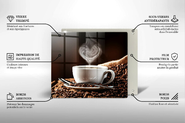 Steklena podloga za rezanje Kava in skodelica