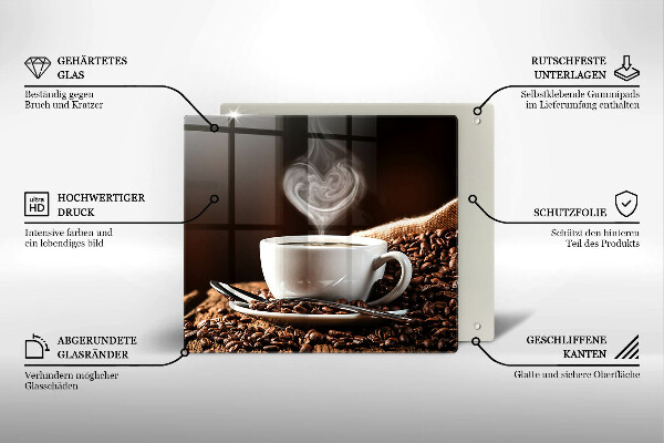 Steklena podloga za rezanje Kava in skodelica