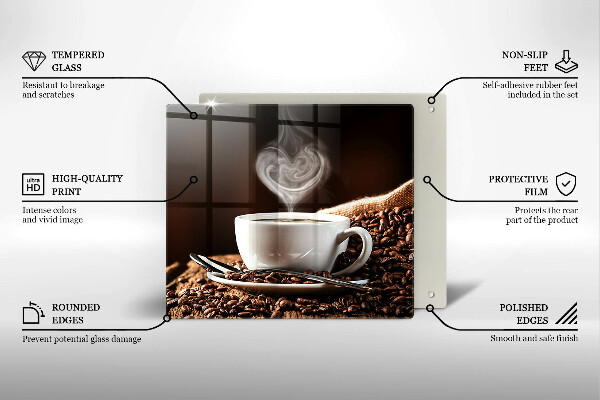 Steklena podloga za rezanje Kava in skodelica