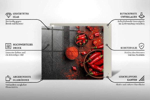 Steklena podloga za rezanje Rdeča čili paprika