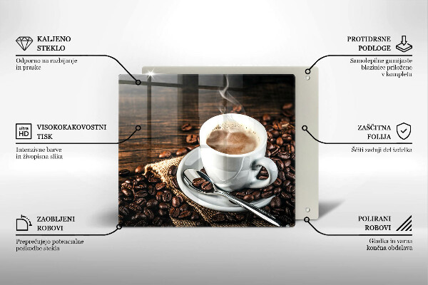 Steklena podloga za rezanje Skodelica in kavna zrna