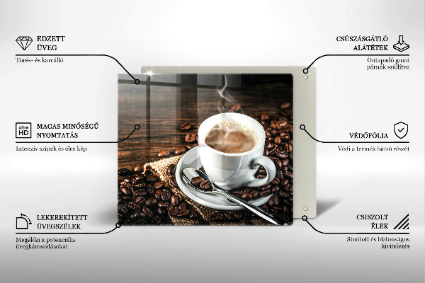 Steklena podloga za rezanje Skodelica in kavna zrna